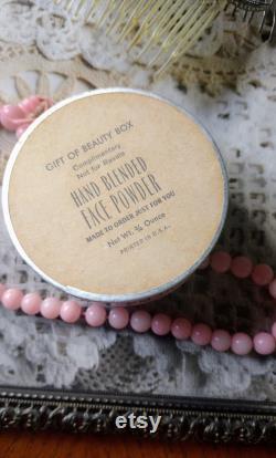 Vintage Powder Box, Charles of the Ritz Round Container, Two Pink Powder Puffs included