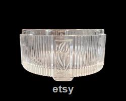 Vintage Powder Box, Ribbed Glass Vanity Jar with Raised Tulip Flower Design, circa 1950s