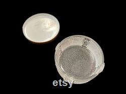Vintage Powder Box, Ribbed Glass Vanity Jar with Raised Tulip Flower Design, circa 1950s