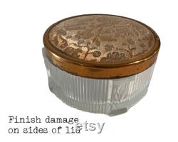Vintage Powder Box, Ribbed Glass Vanity Jar with Raised Tulip Flower Design, circa 1950s