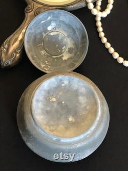 Vintage Powder Box, Wind Up Musical Metal Powder Box Hand Painted Victorian Scene