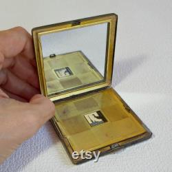 Vintage Powder Compact. LENEMAL'ER Gold Tone Brass Refillable Powder Box with a Mirror. Mirrored Compact. Vanity Mirror. Gift For Her.