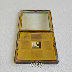 Vintage Powder Compact. LENEMAL'ER Gold Tone Brass Refillable Powder Box with a Mirror. Mirrored Compact. Vanity Mirror. Gift For Her.