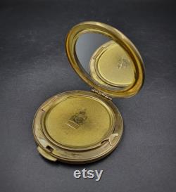 Vintage Powder Compact Lenemal'er . Brass Refillable Powder Box with a Mirror. Mirrored Compact. Vanity Mirror. Gift for Her. Collectible.