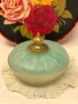 Vintage Powder Dish Glass Powder Jar Antique Satin Glass Covered Candy Dish Trinket Dish -Vanity Storage