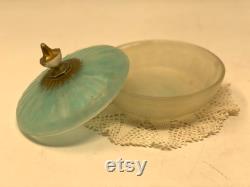 Vintage Powder Dish Glass Powder Jar Antique Satin Glass Covered Candy Dish Trinket Dish -Vanity Storage