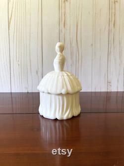 Vintage Powder Jar, Akro Agate Colonial Lady, Pale Pink Lady in Fancy Dress, Cottagecore Treasure, Vanity Display, Made in West Virginia