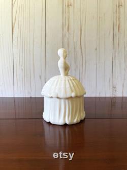 Vintage Powder Jar, Akro Agate Colonial Lady, Pale Pink Lady in Fancy Dress, Cottagecore Treasure, Vanity Display, Made in West Virginia