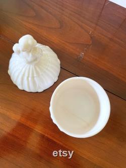 Vintage Powder Jar, Akro Agate Colonial Lady, Pale Pink Lady in Fancy Dress, Cottagecore Treasure, Vanity Display, Made in West Virginia