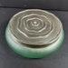 Vintage Powder Jar Box and Puff Green Glass with Silver Top