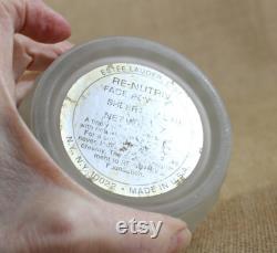 Vintage Powder Jar Estee Lauder Frosted Glass with Fancy Gold Embossed Lid, 70s Glass Powder Jar for Vanity, Dresser or Boudoir