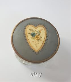 Vintage Powder Jar, Heart Trinket Dish, Art Deco Stlye