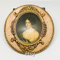 Vintage Powder Jar Lids, Victorian Lady Lid for Make Up Jar, Collectors Gifts Powder Lids Lady Portrait Pink Flower
