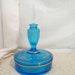 Vintage Powder Jar Perfume Bottle Lid Blue Hand Painted Enameled Flowers Gold Gilt Trim Perfume Flacon