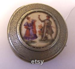 Vintage Powder Music Box Lady and Gentleman Picture on Top Music Works