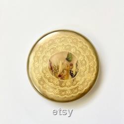 Vintage Powder Puff Box Lace, Dried Flowers, Butterfly Vintage Approximately 4.5