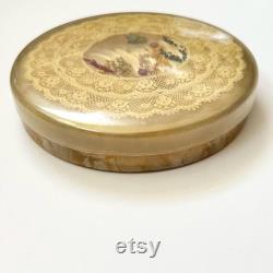 Vintage Powder Puff Box Lace, Dried Flowers, Butterfly Vintage Approximately 4.5