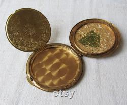 Vintage Powder Puff Compact Box with Leaf Metal Make-up Compact Case Powder Collectible Accessory Brass Powder Puff Vintage Fashion