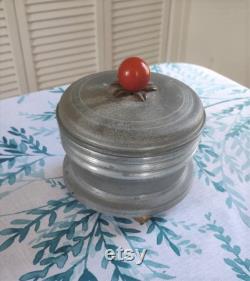 Vintage Powder Puff Holder Music Box Bakelite Knob Plays Suwannee River Aluminum Brass and Bakelite Vanity Box