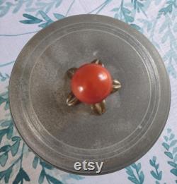 Vintage Powder Puff Holder Music Box Bakelite Knob Plays Suwannee River Aluminum Brass and Bakelite Vanity Box