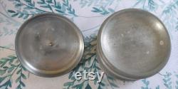 Vintage Powder Puff Holder Music Box Bakelite Knob Plays Suwannee River Aluminum Brass and Bakelite Vanity Box