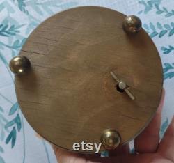 Vintage Powder Puff Holder Music Box Bakelite Knob Plays Suwannee River Aluminum Brass and Bakelite Vanity Box