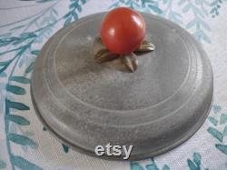 Vintage Powder Puff Holder Music Box Bakelite Knob Plays Suwannee River Aluminum Brass and Bakelite Vanity Box