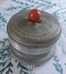 Vintage Powder Puff Holder Music Box Bakelite Knob Plays Suwannee River Aluminum Brass and Bakelite Vanity Box