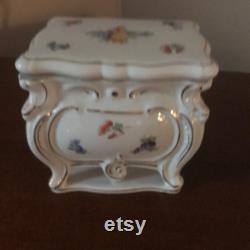 Vintage Powder Ring or Trinket Box Lidded Porcelain Hand Painted Flowers Shaped Like Victorian Table