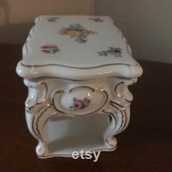 Vintage Powder Ring or Trinket Box Lidded Porcelain Hand Painted Flowers Shaped Like Victorian Table