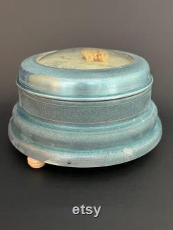 Vintage Powder Tin Music Box Swiss Movement Alpine Musical Bubble Glass Dried Flowers
