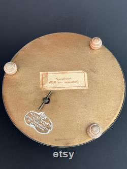 Vintage Powder Tin Music Box Swiss Movement Alpine Musical Bubble Glass Dried Flowers