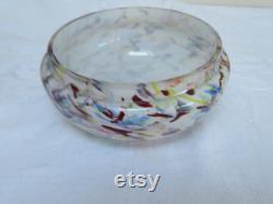 Vintage Powder Vanity Trinket Jar Bowl with Black and Gold Celluloid Lid 1920's Vanity Rare Milk White Confetti Splatter Glass Base