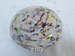 Vintage Powder Vanity Trinket Jar Bowl with Black and Gold Celluloid Lid 1920's Vanity Rare Milk White Confetti Splatter Glass Base