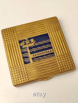 Vintage Powder box face powder container small size design enamel rare ussr Vintage Enamel Trinket Powder Box