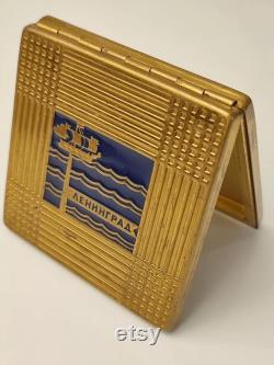 Vintage Powder box face powder container small size design enamel rare ussr Vintage Enamel Trinket Powder Box
