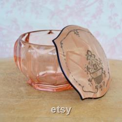 Vintage Powder or Storage Jar with Pink Glass Bottom and Celluloid Lid