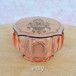 Vintage Powder or Storage Jar with Pink Glass Bottom and Celluloid Lid