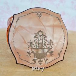 Vintage Powder or Storage Jar with Pink Glass Bottom and Celluloid Lid