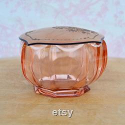 Vintage Powder or Storage Jar with Pink Glass Bottom and Celluloid Lid