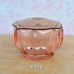 Vintage Powder or Storage Jar with Pink Glass Bottom and Celluloid Lid