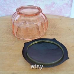 Vintage Powder or Storage Jar with Pink Glass Bottom and Celluloid Lid