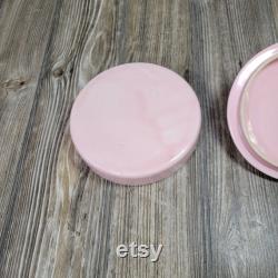 Vintage Powder or Trinket Box, Pink Ceramic Round, Flowers and Rhinestones