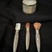Vintage Powderbox with powder puff, 1 Brush marked Towle Sterling, 1 brush silver handle , 1 eyebrow comb with silver handle