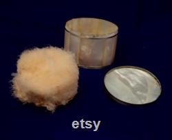 Vintage Powderbox with powder puff, 1 Brush marked Towle Sterling, 1 brush silver handle , 1 eyebrow comb with silver handle