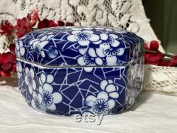 Vintage Power Box, Hexagon Dish with Lid, Blue and White