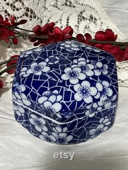 Vintage Power Box, Hexagon Dish with Lid, Blue and White