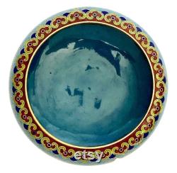 Vintage Pristine 1940's Cloisonné Powder Box, Chinese Enamel, Light Blue, Covered Enameled Jar