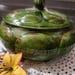 Vintage Pumpkin Shaped Handpainted Green Ceramic Powder Jar