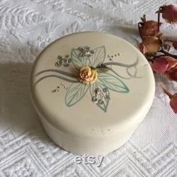 Vintage Ransburg Metal Powder Box with Hair Clips, Bobby Pins, Barette and Two Celluloid Combs. Great Trinket Collector Box for Dresser.